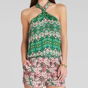 BCBG MAXAZRIA Floral Halter Top Silk Romper